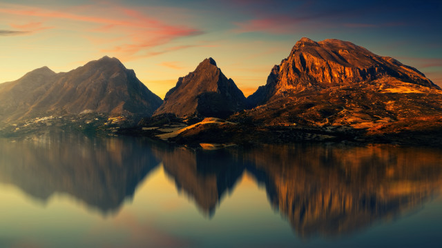 Mountain lake sunset clouds campfire free wallpaper - medium preview image