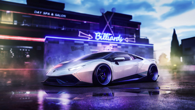 White sports car night neon free wallpaper - medium preview image