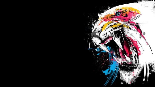 Colorful tiger open mouth paint free wallpaper - medium preview image