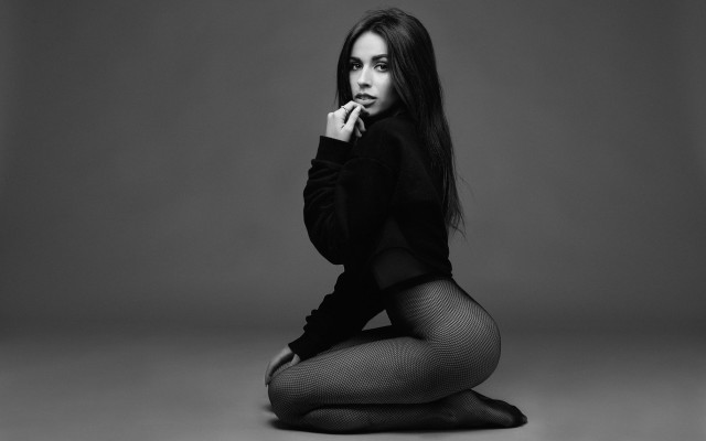 Elegant black top fishnets seiza free wallpaper - medium preview image