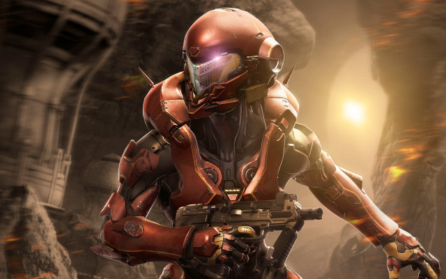 Man red suit gun cave free wallpaper - medium preview image