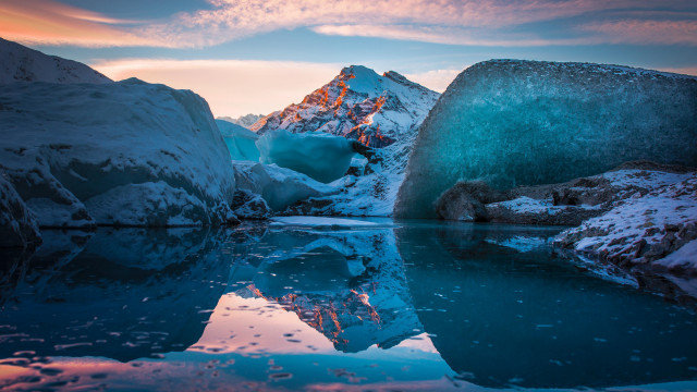 Mountain range ice water sunset free wallpaper - medium preview image