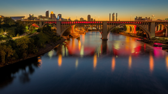 Bridge city night reflection fire free wallpaper - medium preview image
