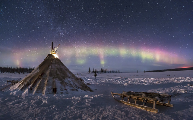 Tipi snow aurora sled mystical free wallpaper - medium preview image