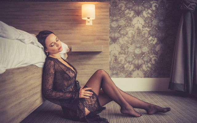 Elegant woman sheer lingerie hotel free wallpaper - medium preview image