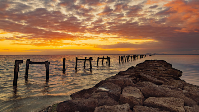 Pier beach sunset cloudy sky free wallpaper - medium preview image