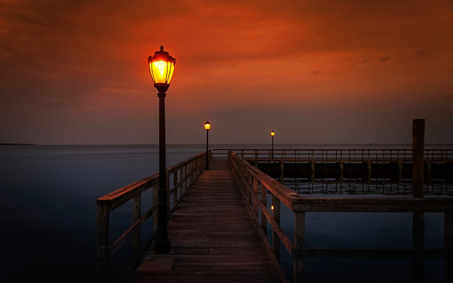 Pier light night red sky free wallpaper - medium preview image