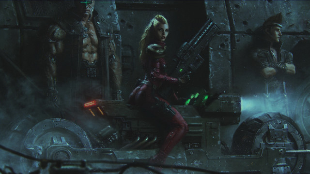 Red suit woman gun clock free wallpaper - medium preview image