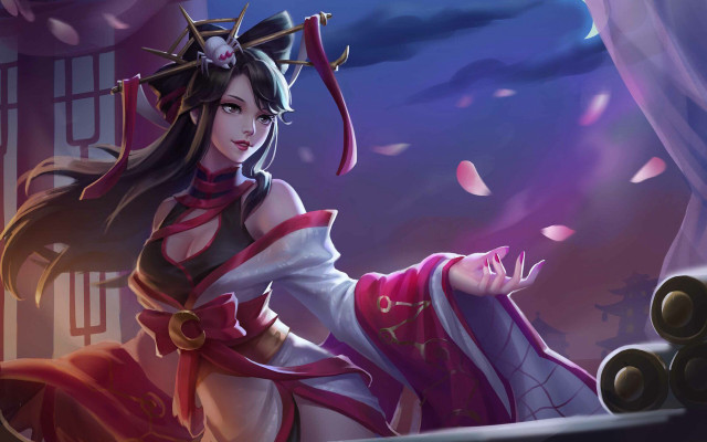 Woman sword costume purple background free wallpaper - medium preview image