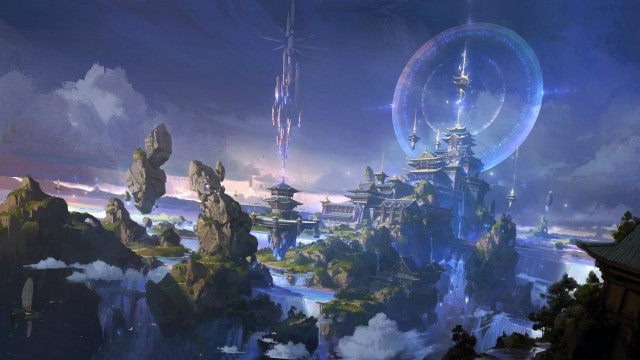 Futuristic city ferris wheel clouds free wallpaper - medium preview image
