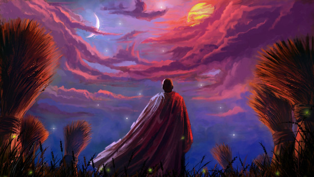 Man field red cape purple free wallpaper - medium preview image