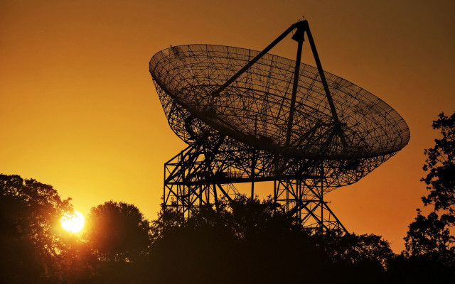 Satellite dish forest sunset autumn free wallpaper - medium preview image