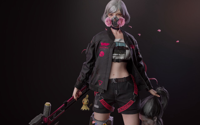 Woman gun jacket bag gloves free wallpaper - medium preview image