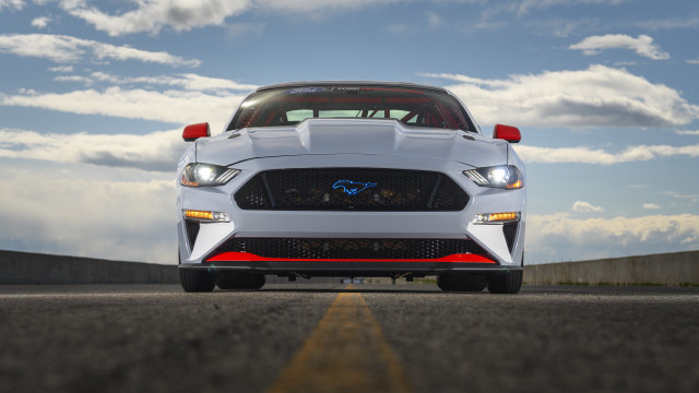 White mustang cloudy sky road free wallpaper - medium preview image