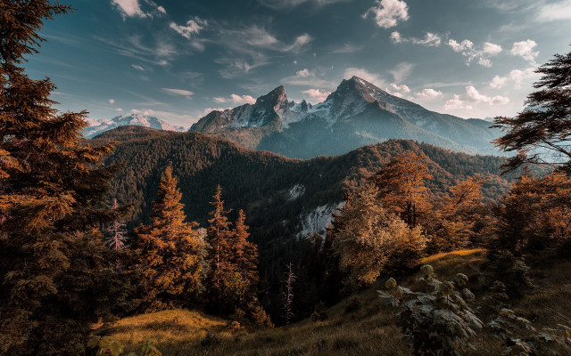 Mountain range autumn leaves cloudy free wallpaper - medium preview image