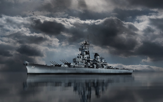Ship water clouds birds city free wallpaper - medium preview image