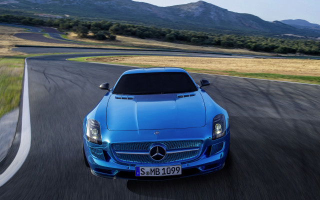Blue mercedes slsamg mountains road free wallpaper - medium preview image