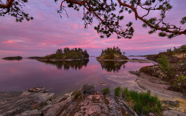 Sunset lake islands pink sky free wallpaper - medium preview image