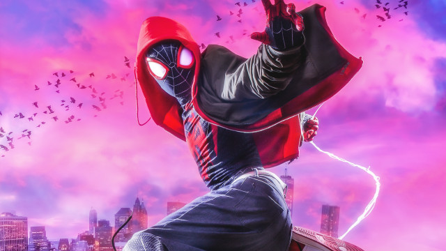 Man suit mask microphone city #2 free wallpaper - medium preview image