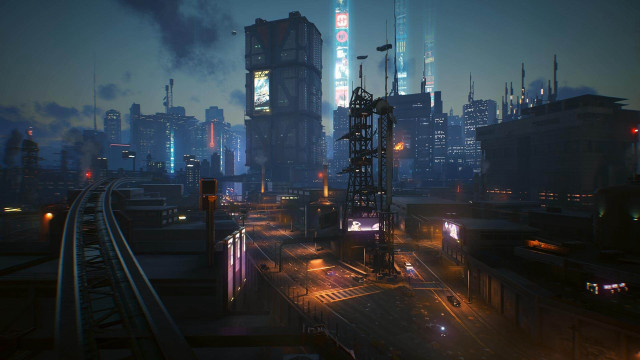 City night train buildings neon free wallpaper - medium preview image