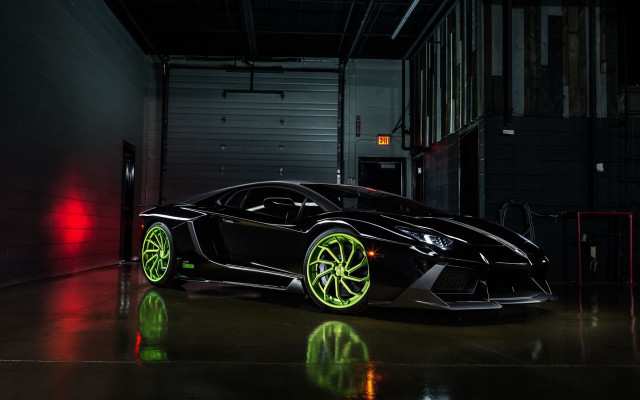 Black car neon green wheels free wallpaper - medium preview image