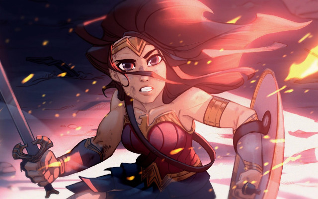 Woman flaming sword blood fire free wallpaper - medium preview image