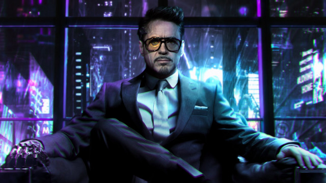 Man suit tie cityscape hologram free wallpaper - medium preview image