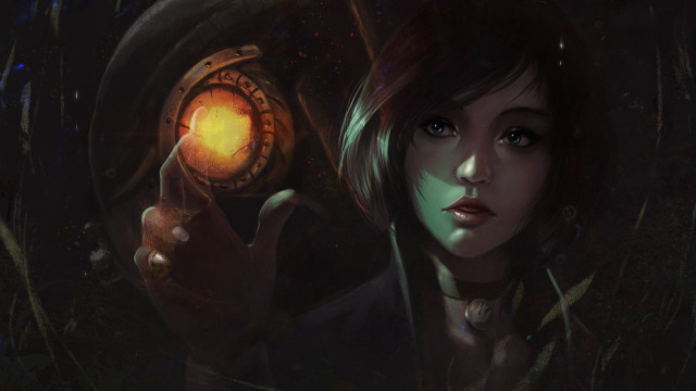 Woman glowing orb dark forest free wallpaper - medium preview image