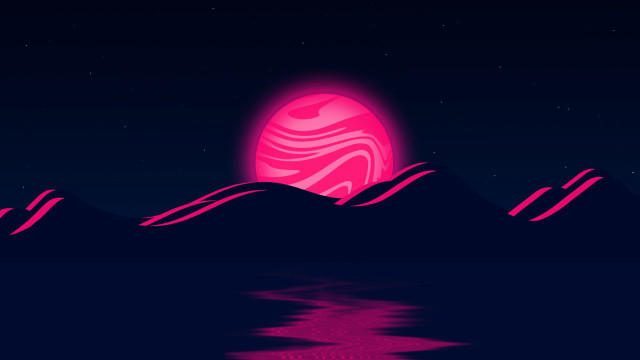 Pink black sunset mountains moon free wallpaper - medium preview image
