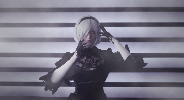 White haired woman black dress #2 free wallpaper - medium preview image