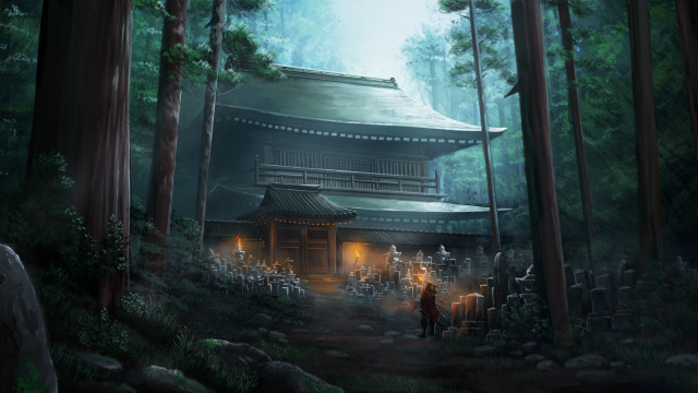 Forest shrine architecture bush light free wallpaper - medium preview image