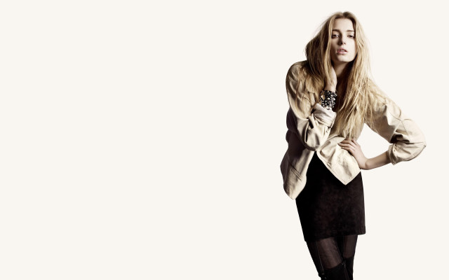 Woman black dress white jacket free wallpaper - medium preview image