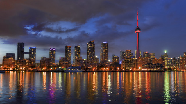 City skyline reflection night cloudy #2 free wallpaper - medium preview image