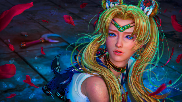 Blonde horned woman flower petals free wallpaper - medium preview image