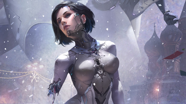 Futuristic woman helmet snow robot free wallpaper - medium preview image