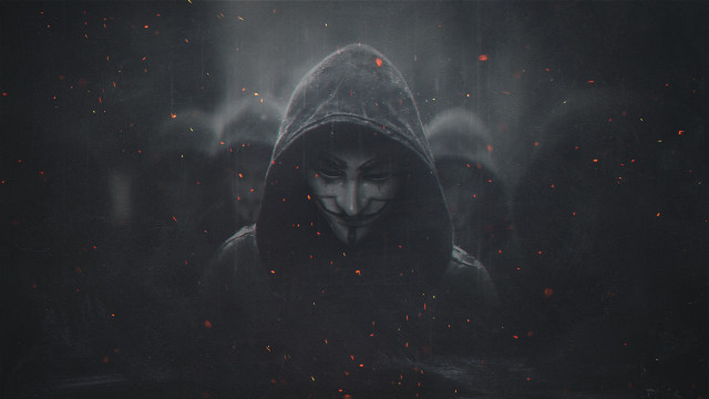 Hooded man red eyes cyberpunk free wallpaper - medium preview image
