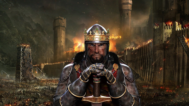 Man helmet sword city flames free wallpaper - medium preview image