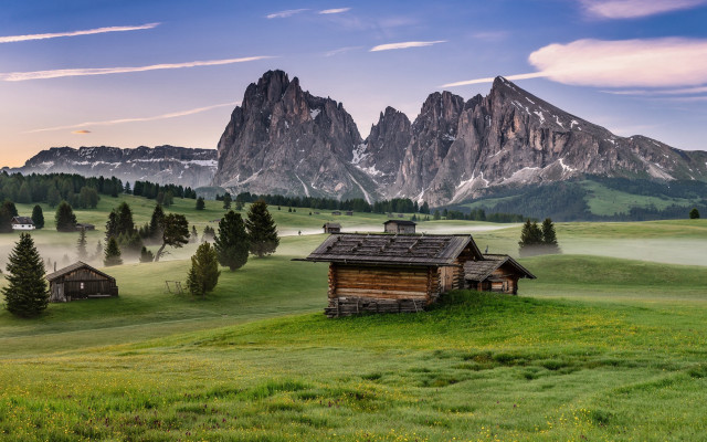 Small cabin mountains sunset nature free wallpaper - medium preview image