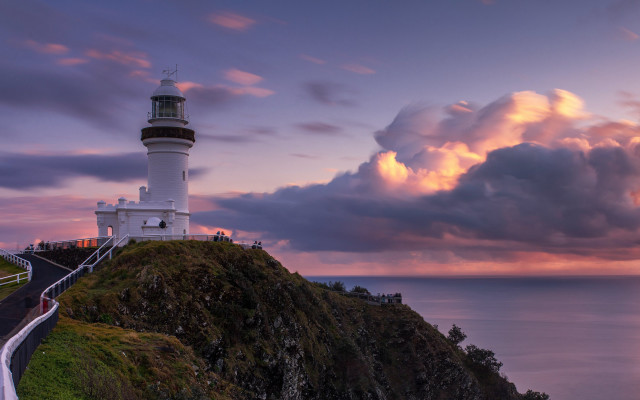 Lighthouse cliff cloudy sky road free wallpaper - medium preview image