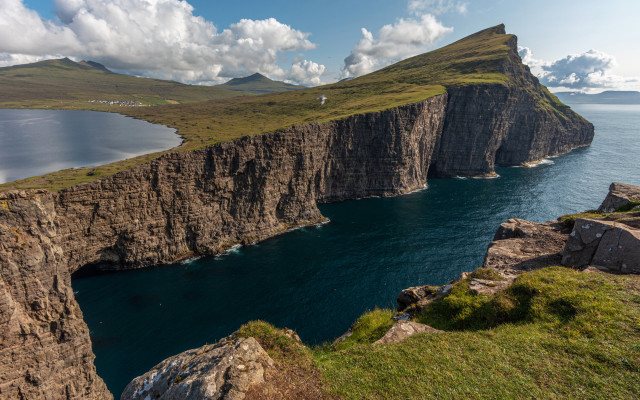 Cliff water mountain clouds landscape free wallpaper - medium preview image