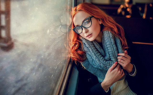 Red hair glasses wall portrait free wallpaper - medium preview image