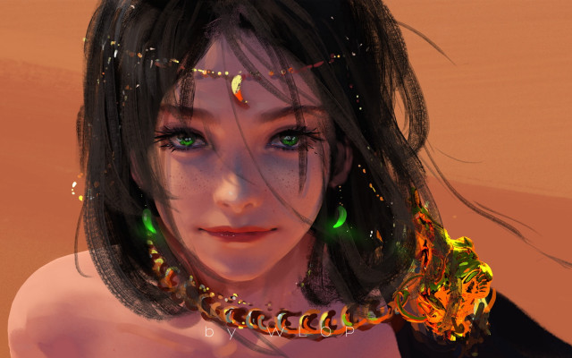 Woman green eyes desert necklace free wallpaper - medium preview image