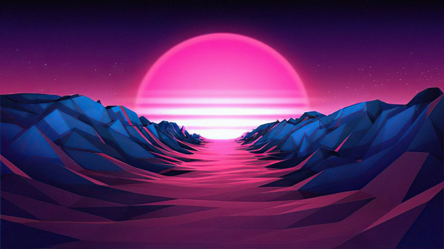 Sunset mountains pink sun purple free wallpaper - medium preview image