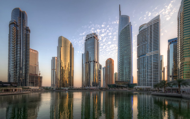 Sunset cityscape lake architecture ruins free wallpaper - medium preview image