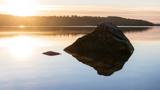Rock water sunset tree horizon free wallpaper - medium preview image