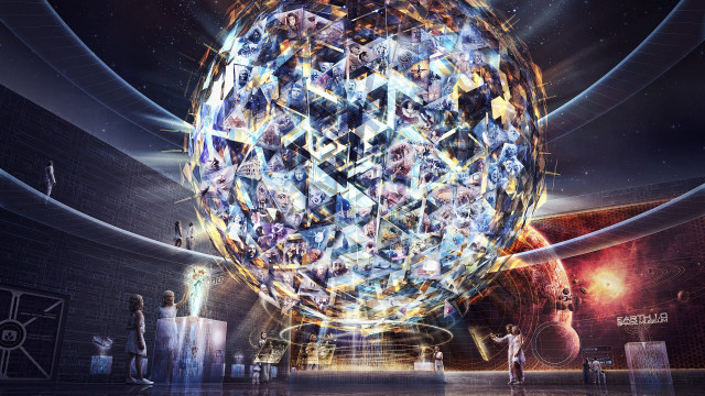 Holographic sphere city stars fireworks free wallpaper - medium preview image