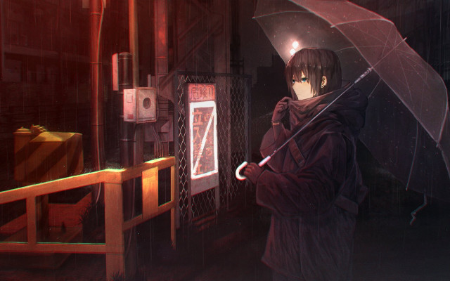 Gloomy cyberpunk aya goda umbrella free wallpaper - medium preview image