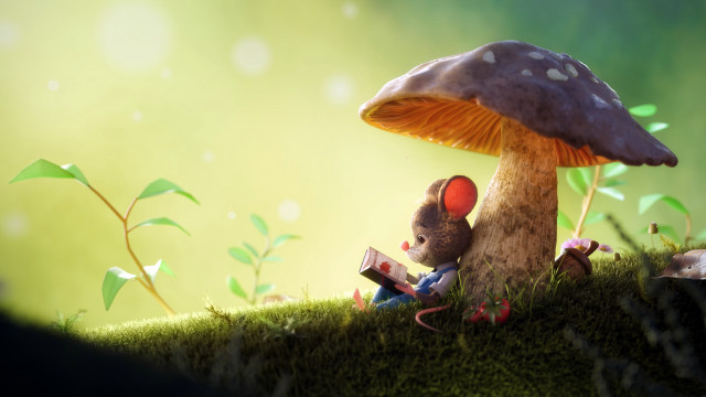 Mouse grass mushroom book fantasy free wallpaper - medium preview image