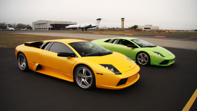 Yellow green sports cars runway free wallpaper - medium preview image