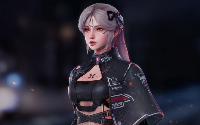 Futuristic woman sword helmet dark free wallpaper - medium preview image